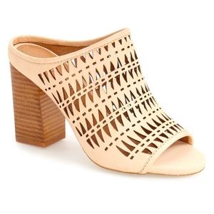 Elegant Tan Block Heel Mules